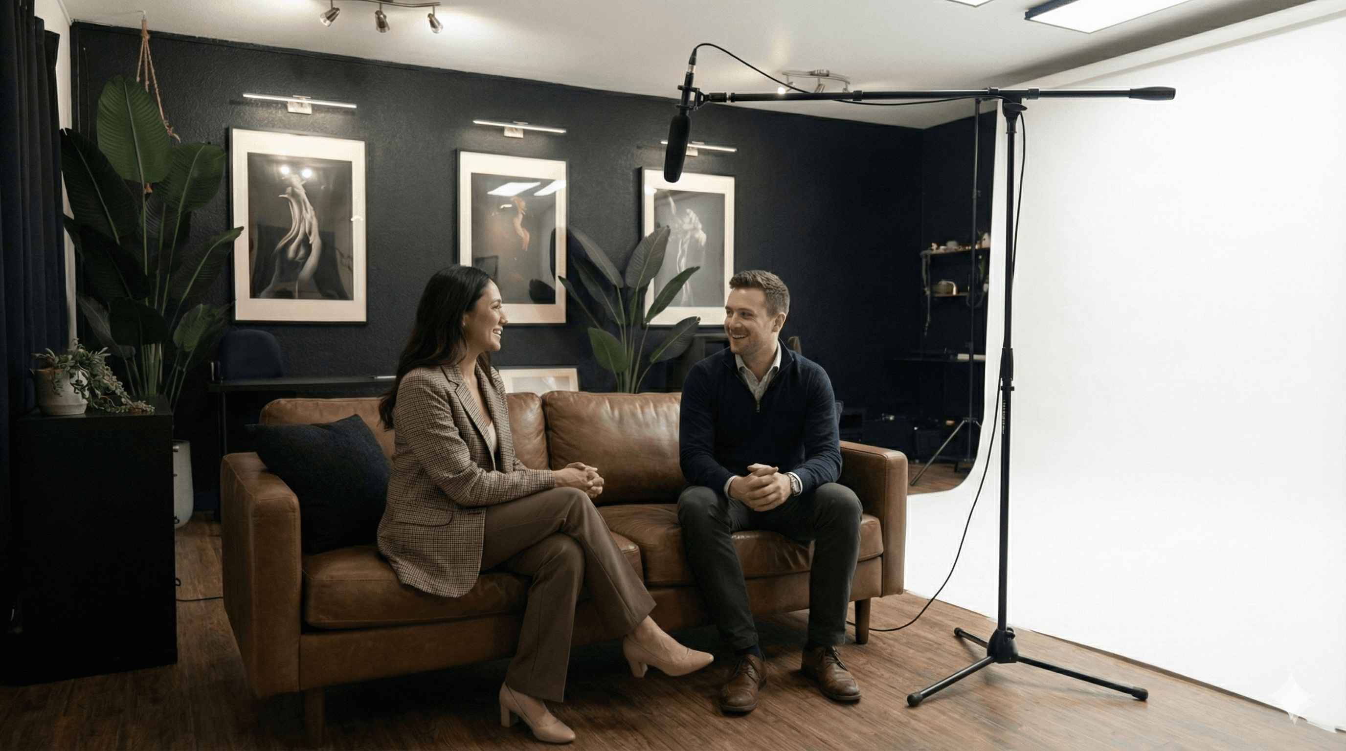 Configuration pour interview et podcast au studio - Setup professionnel