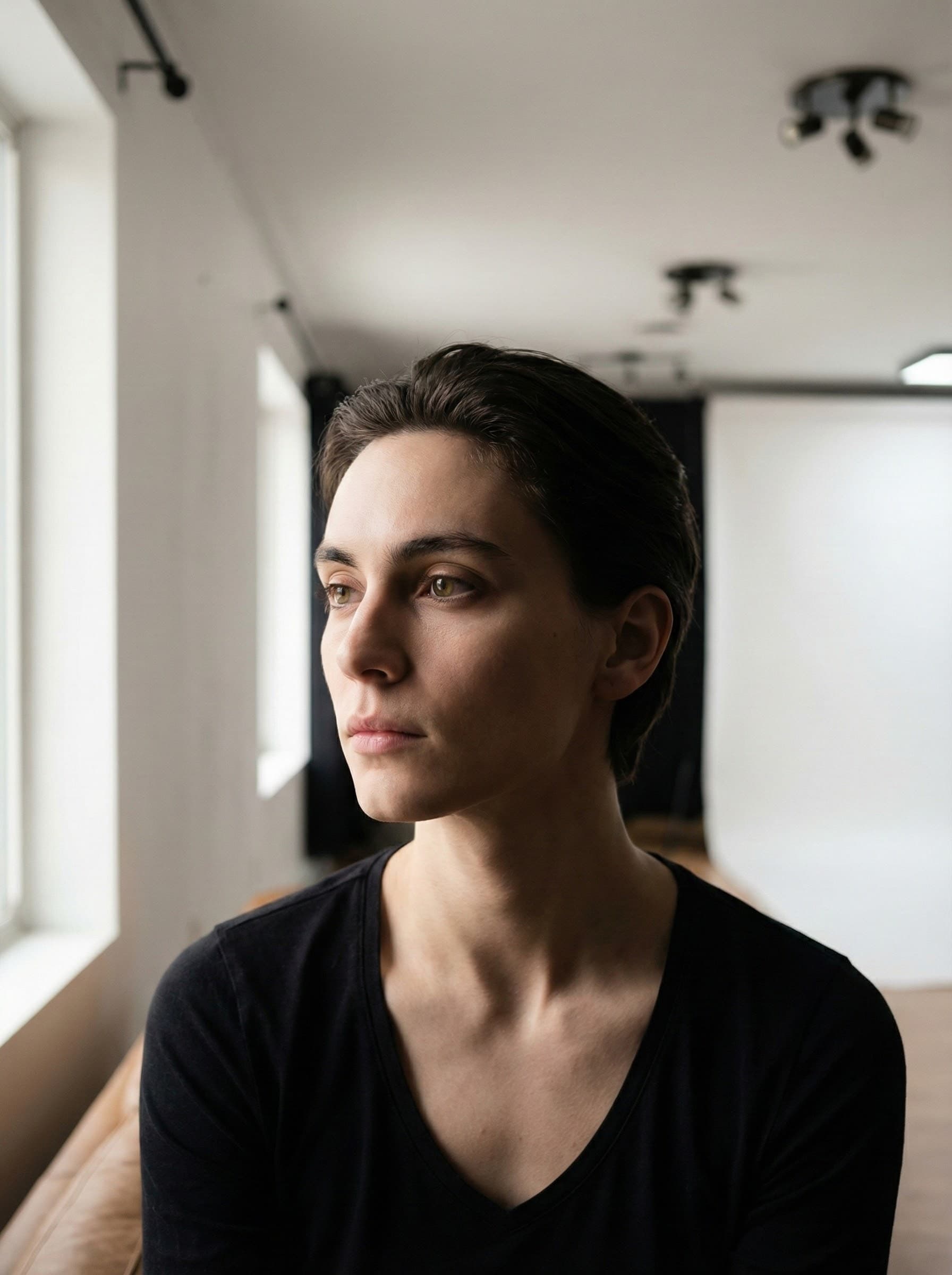 Espace principal du studio avec cyclorama blanc et éclairage professionnel