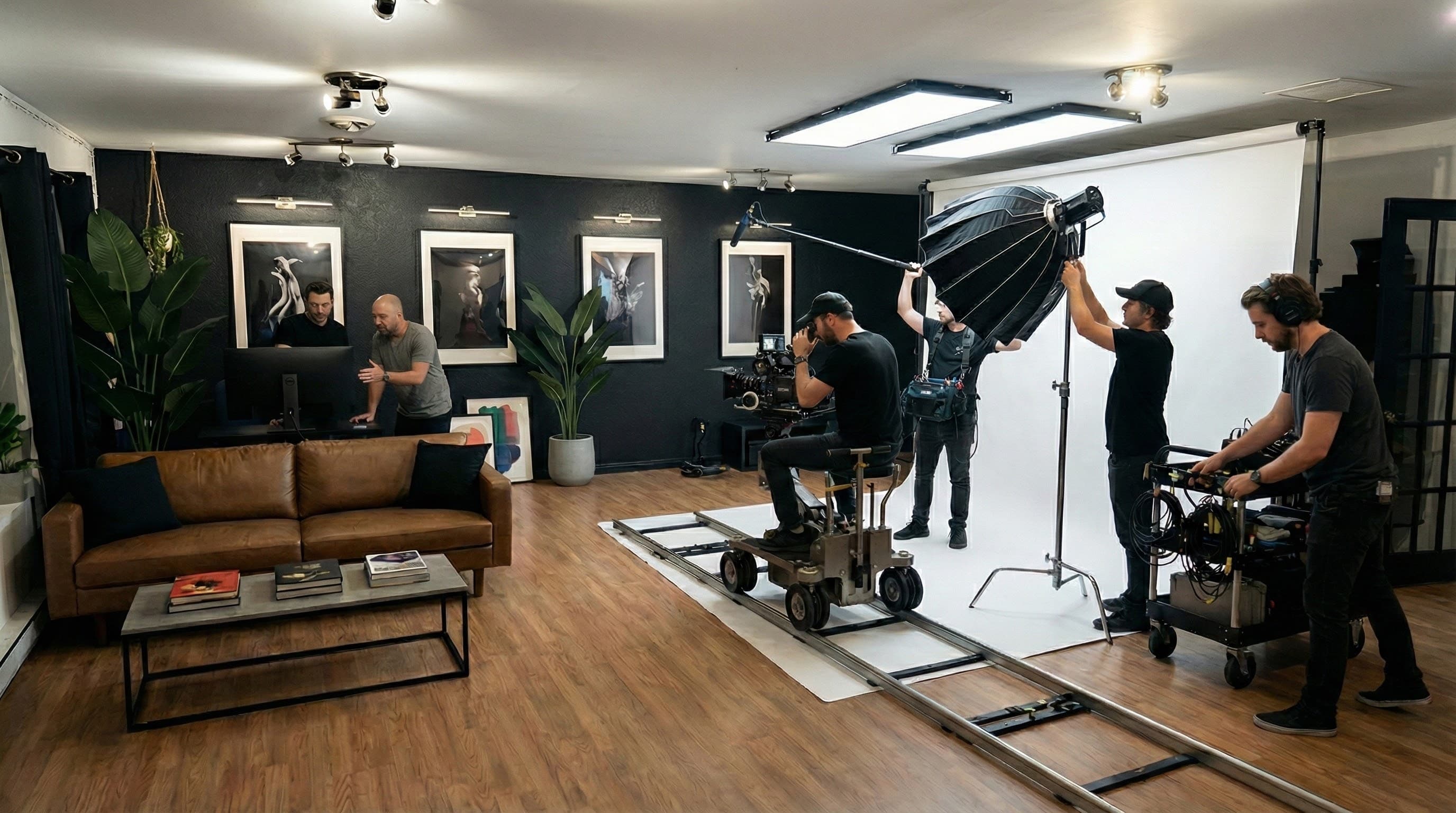 Setup de production vidéo au studio - Équipement caméra et son